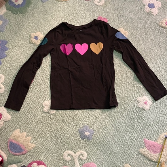 GAP Girls/Kids Brown Long Sleeve Tee with Colorful Heart Design - Picture 1 of 5